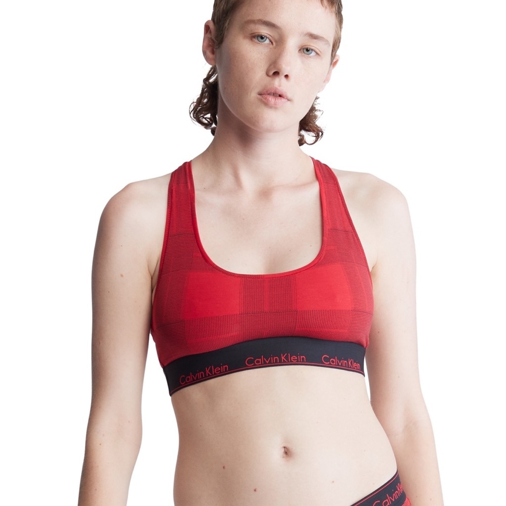 NWT! Calvin Klein Modern Cotton Unlined Bralette Plaid Red
